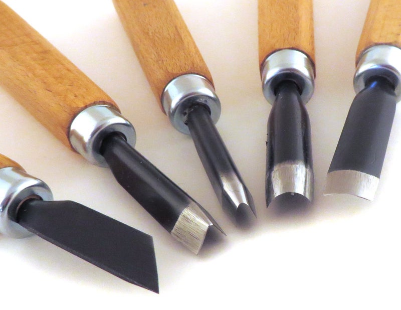 Narex 5 Piece Set Starter Carving Chisels 3 Gouges, V Tool and Double Bevel Skew Chisel 869200 - Image 2